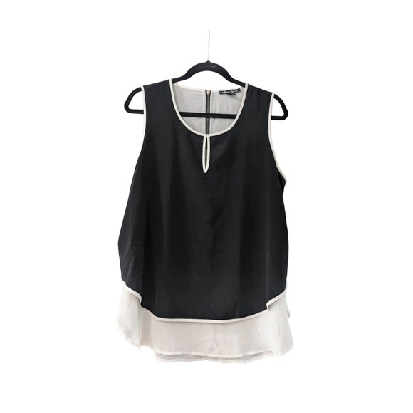 KENNETH COLE Black White Color Block Tiered Blouse Sleeveless Top Keyhole XL - Picture 1 of 3